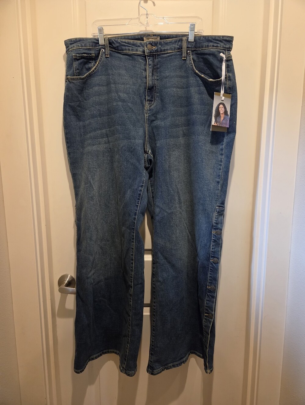 Nili Lotan X Target Women’s Mid-Blue Wide Leg Jeans with Side Button Opening